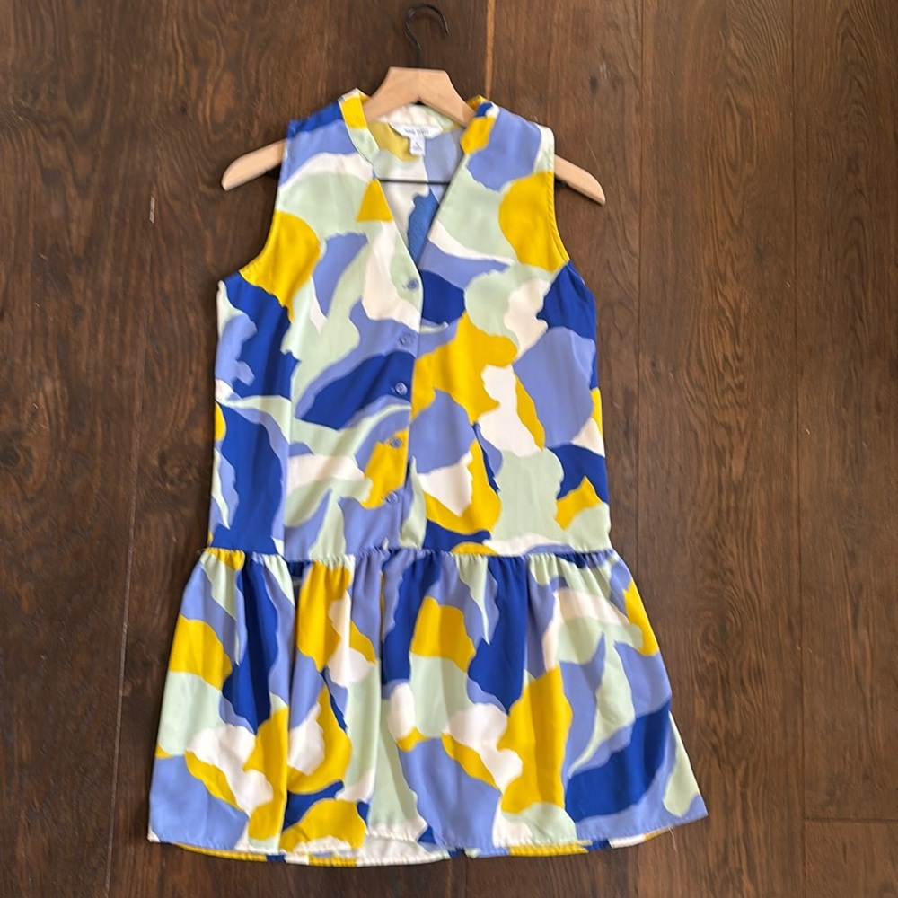 Nine West Small drop waist dress women’s button front ruffle hem